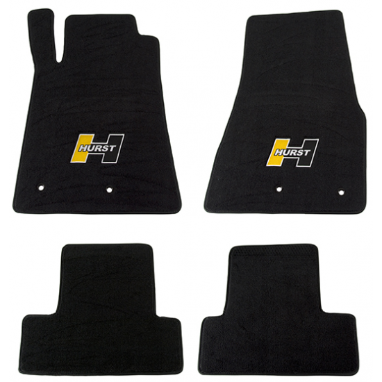 Hurst Gold logo front & rear floor mat kit Mustang 2005-2014
